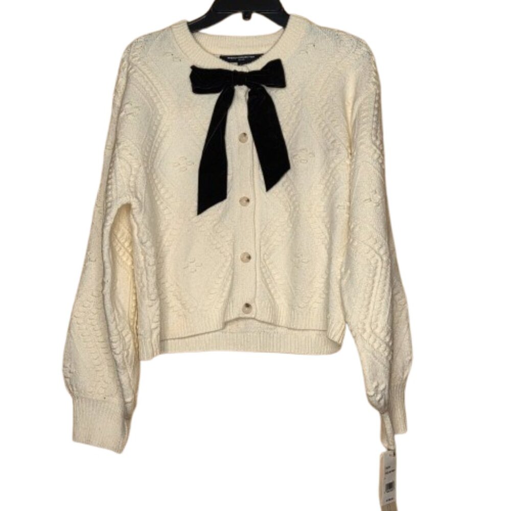 NWT French Connection Kitty Bobble Contrast Crewneck Cardigan